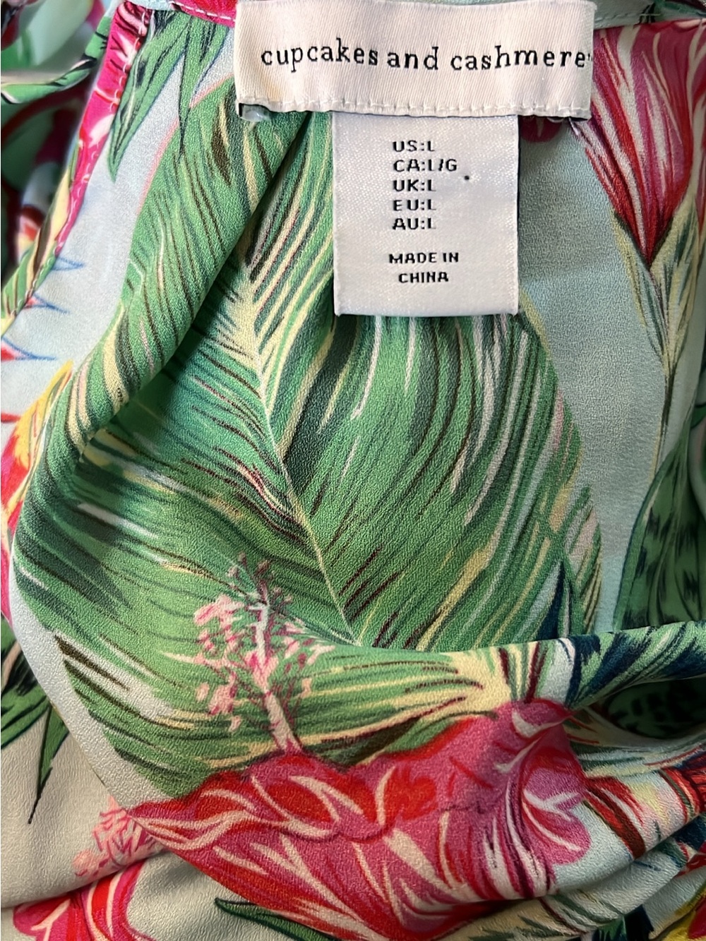 cupcakes & cashmere Green Tropical Leaf and Pink Floral Blouse